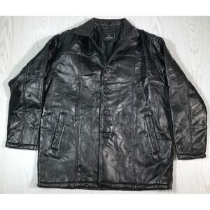 Vintage Leather Jacket Mens Large Black M Collection Button Up Pockets Lined Y2K